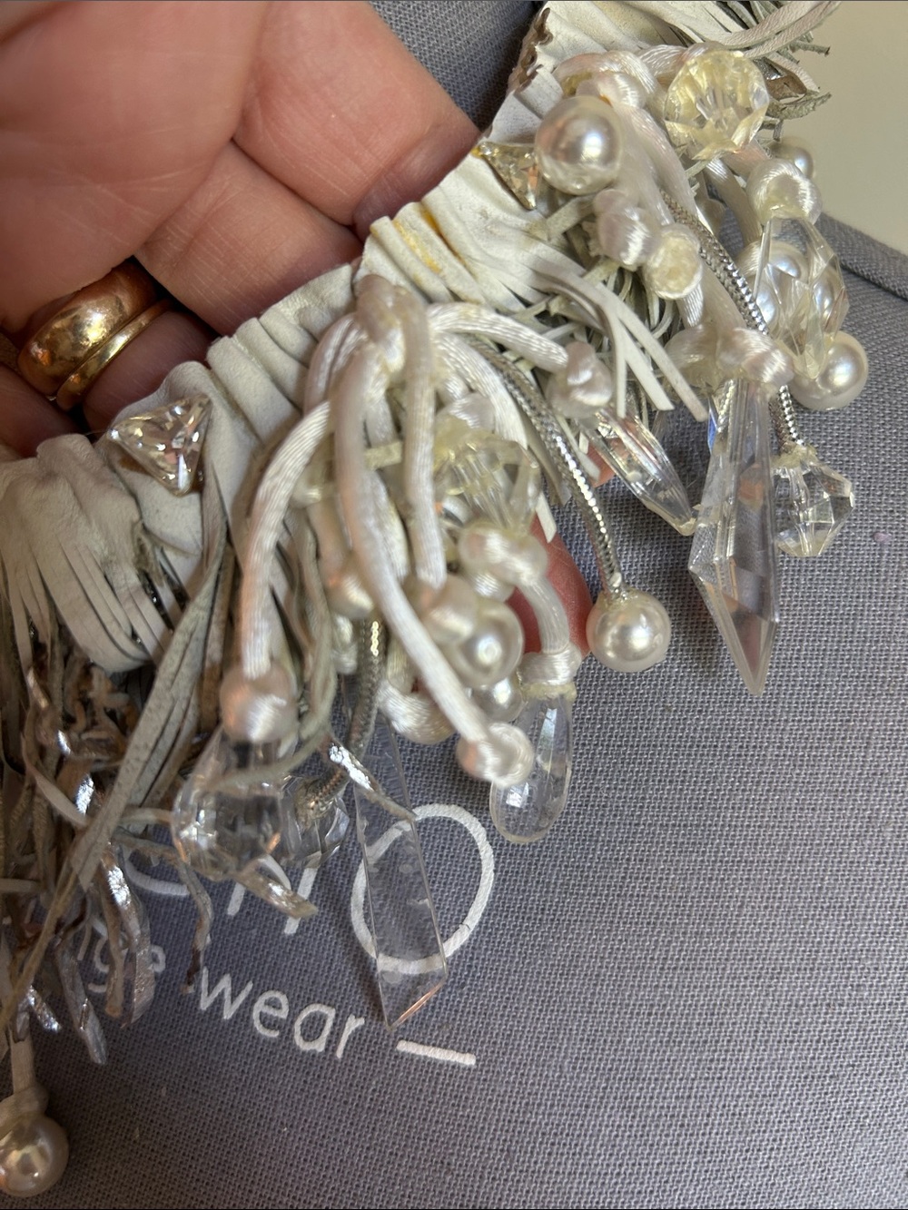 Handcrafted Ivory Statement Necklace with Crystal and Pearl Accents - Picture 7 of 16